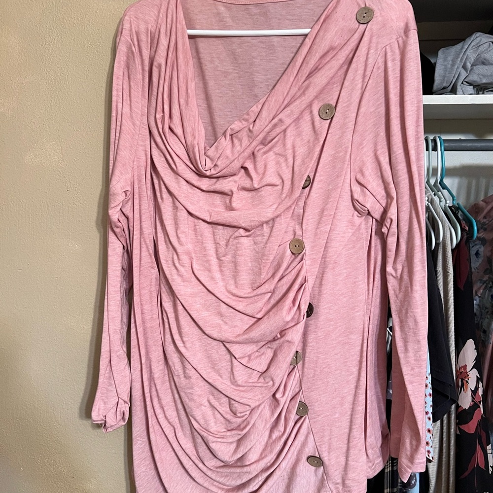 Pink Draped Button-Detail Women's Top